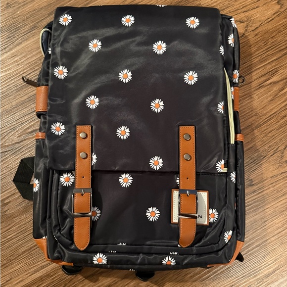 Handbags - Xinveen Black with Daisies Slim Vintage Laptop Backpack - New